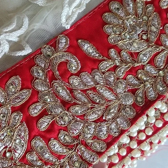 White and red net saree - Picture 5 of 9